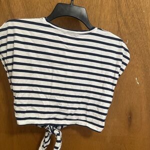 Zara Navy and White Striped Crop Top